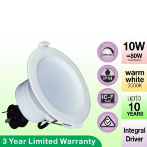 10W Dimmable LED Downlights IP44 IC-F Rated Warm White High Quality NZ Standards